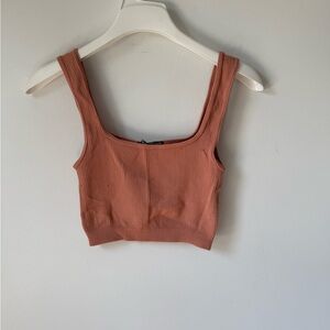 Zara XS Salmon Fitted Crop Tank Top